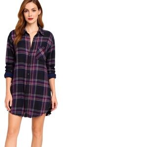 FREE PEOPLE Nordic Nights Plaid Flannel Shirt, Size XS Relaxed Oversized Fit